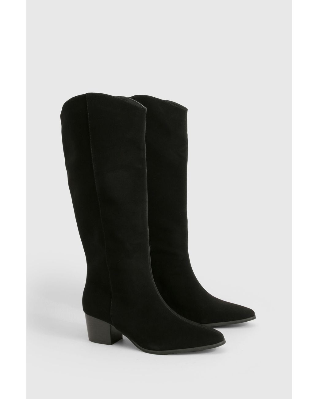 Boohoo Black Clean Western Day Cowboy Boots