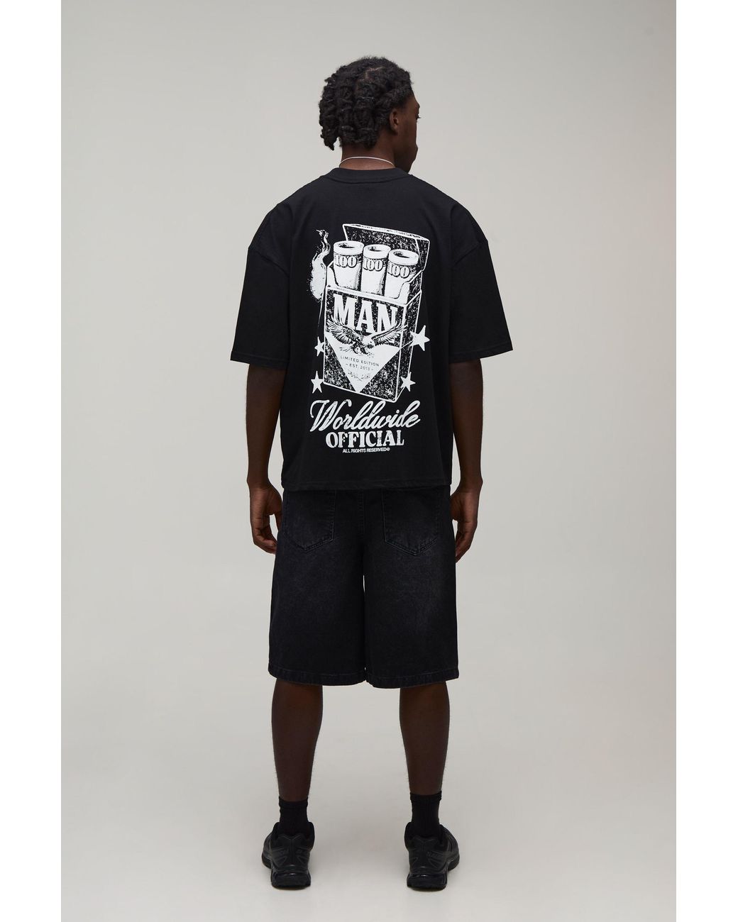 BoohooMAN Black Oversized Boxy Western Matchbox Print T-Shirt Cotton for men