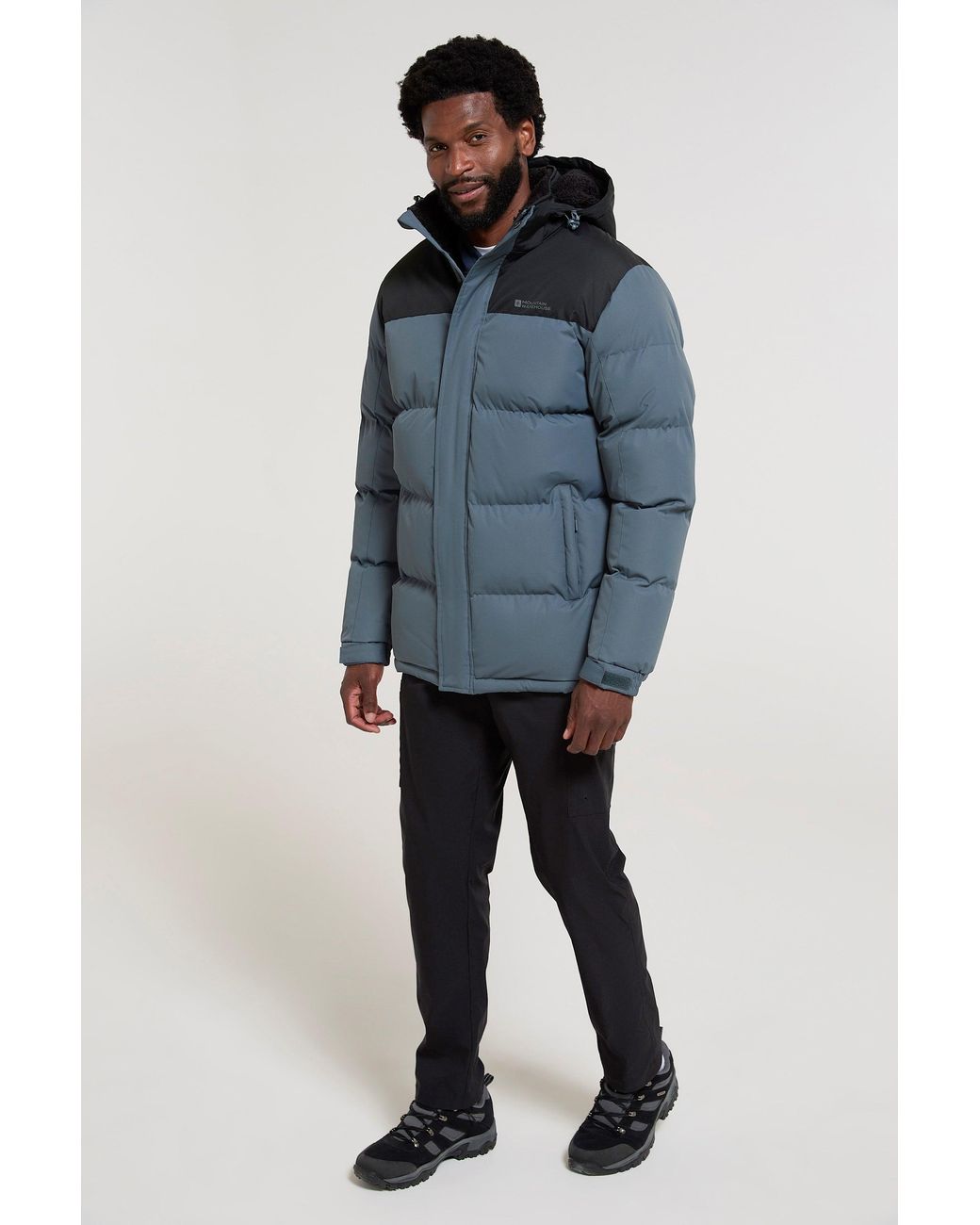 Mountain Warehouse Blue 'Snow' Borg Lined Jacket Ripstop Fabric Water Resistant Padded Coat for men