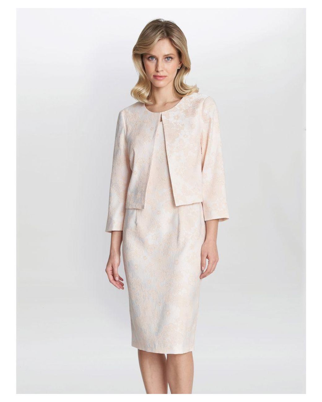 Gina Bacconi Pink Lily Jacquard Shift Dress And Bolero