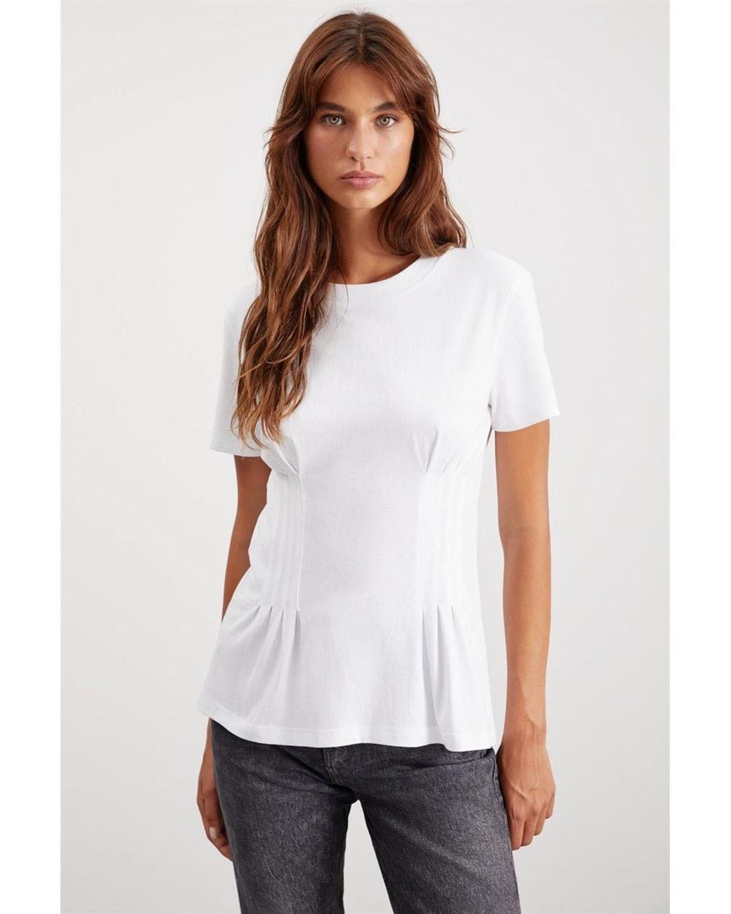 Grimelange White Corset Crew Neck T-Shirt