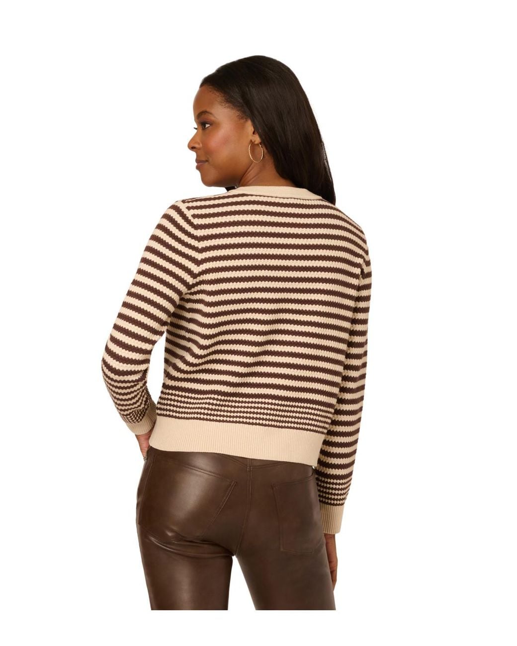 Adrianna Papell Brown Striped Pointelle Cardigan