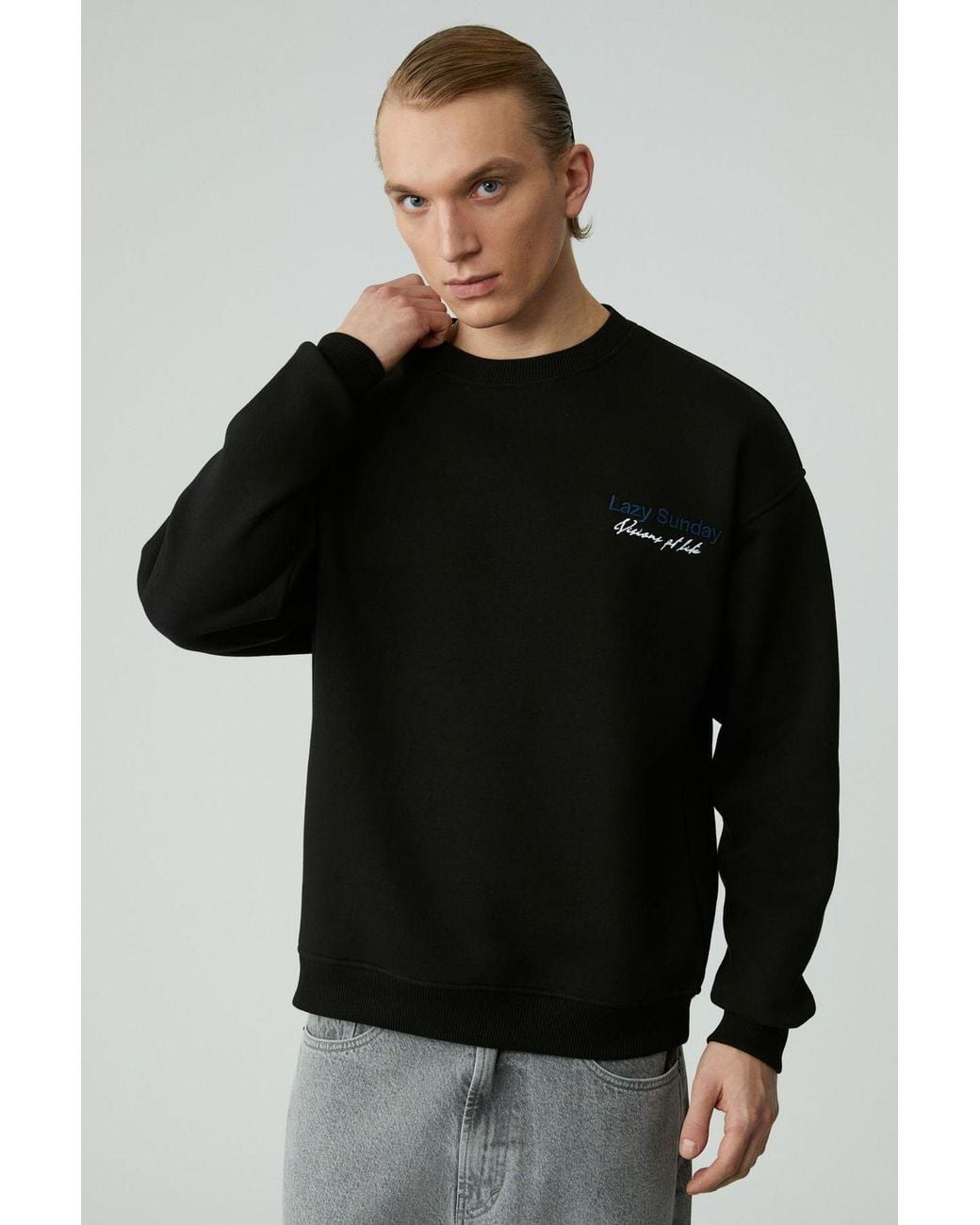 Grimelange Black Crew Neck Logo Sweatshirt for men