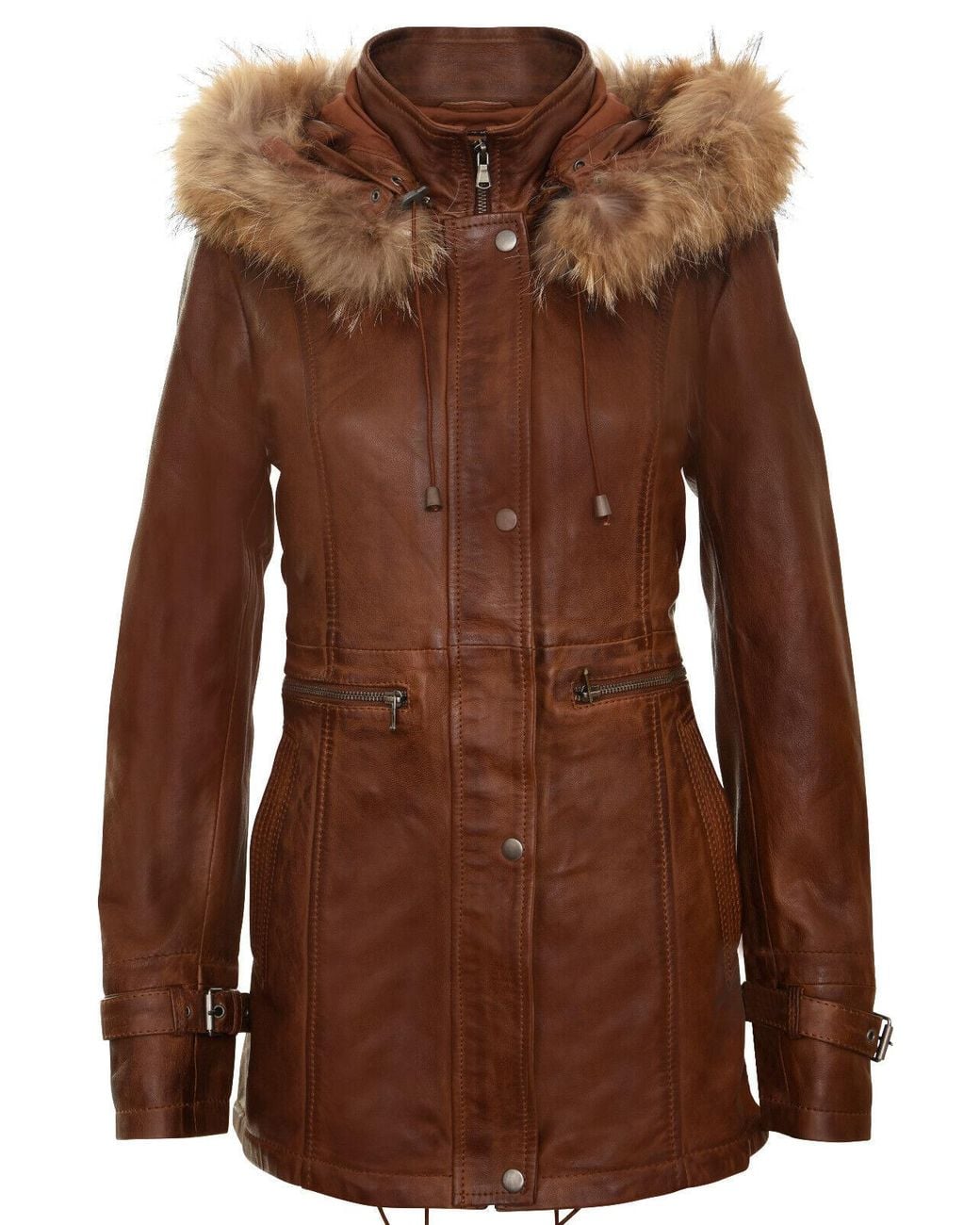 Infinity Leather Brown Warm Hooded Parka Jacket-Northwich