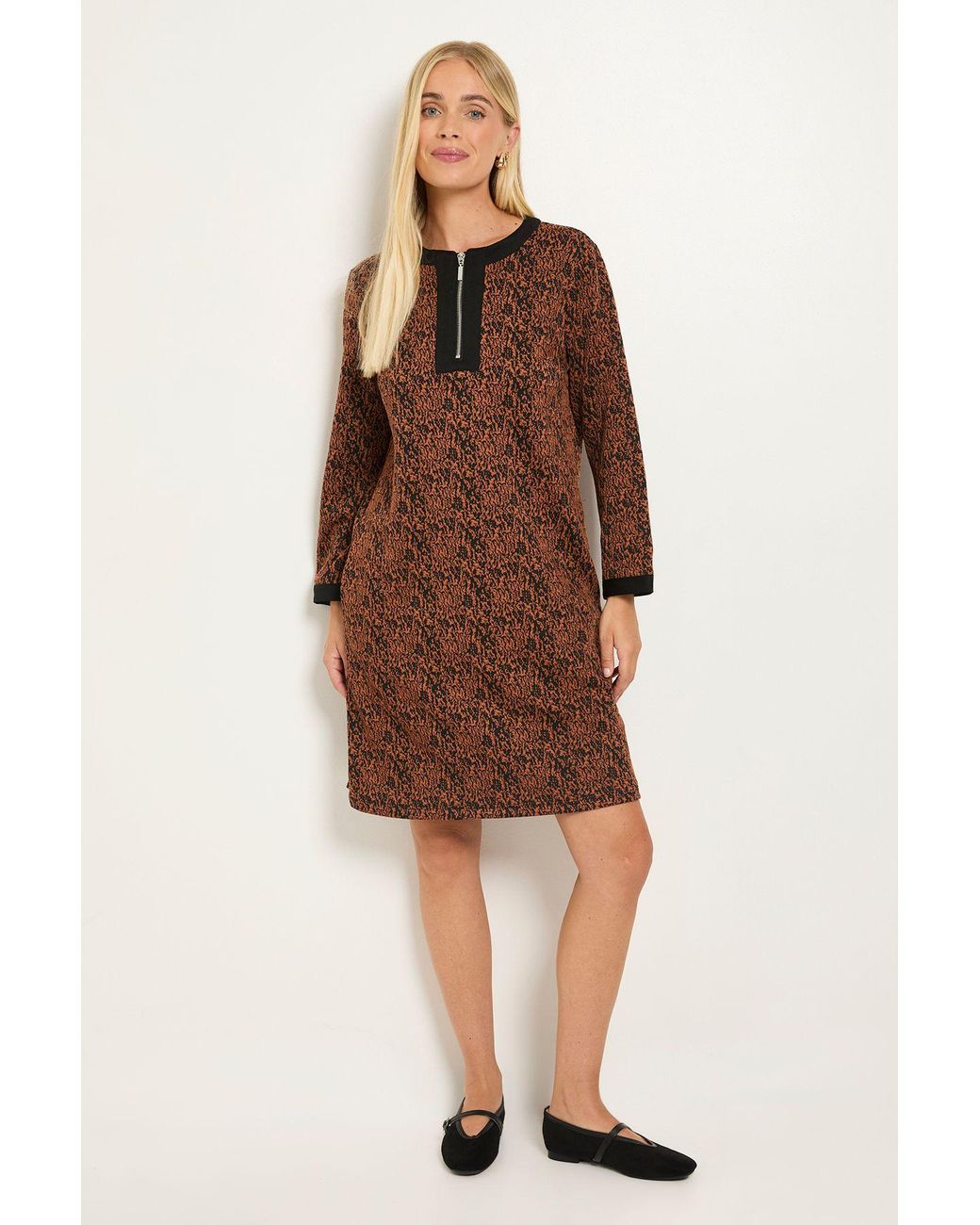 Wallis Brown Petite Jacquard Ponte Contrast Shift Dress