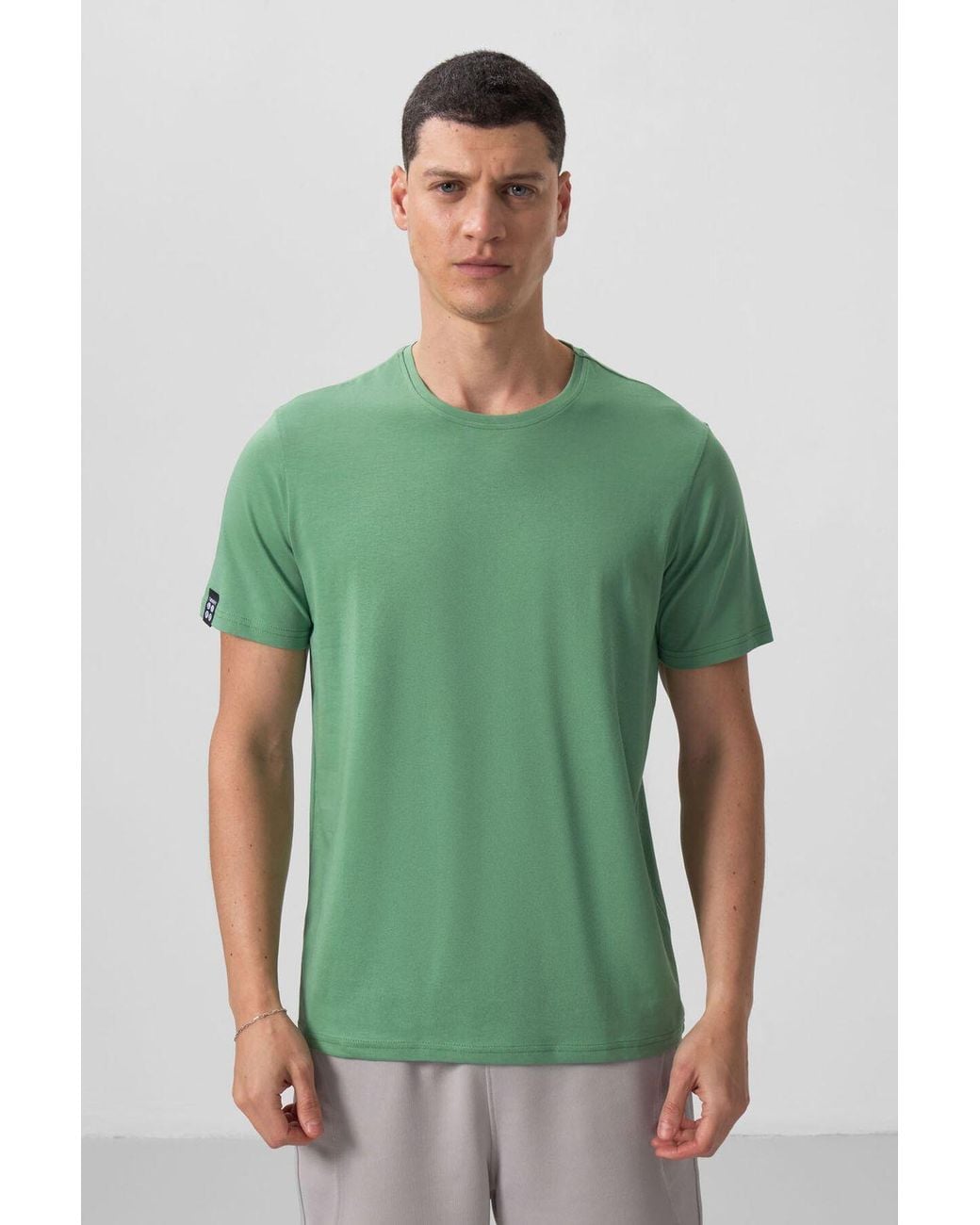 TOMMY LIFE Green Cotton Elastane Crew Neck T-Shirt for men
