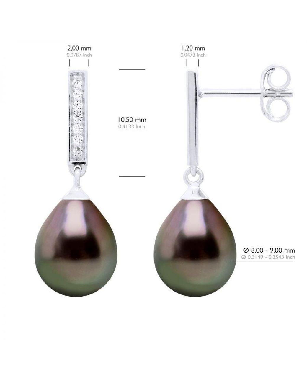 Ateliers Saint Germain Brown Earrings Real Cultured Tahiti Pearls Pear 8-9 Mm