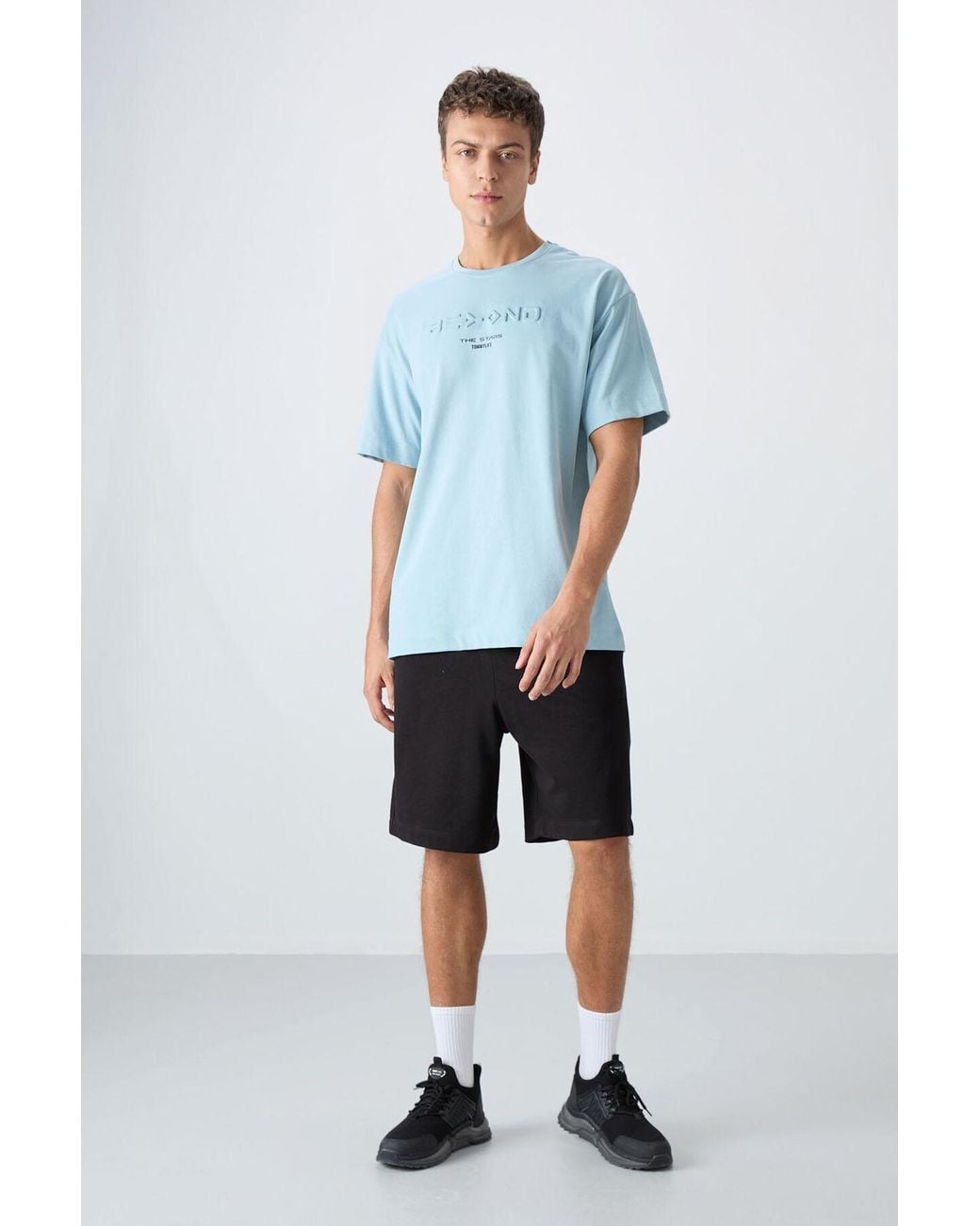 TOMMY LIFE Blue Oversized Cotton- Logo T-Shirt for men