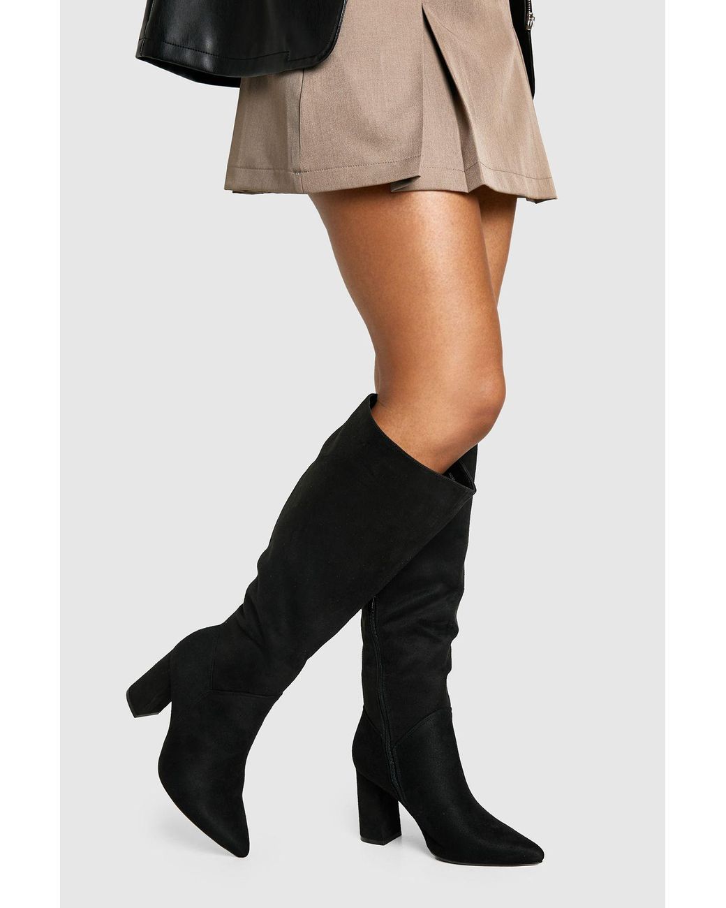 Boohoo Black Wide Fit Faux Suede Knee High Boots