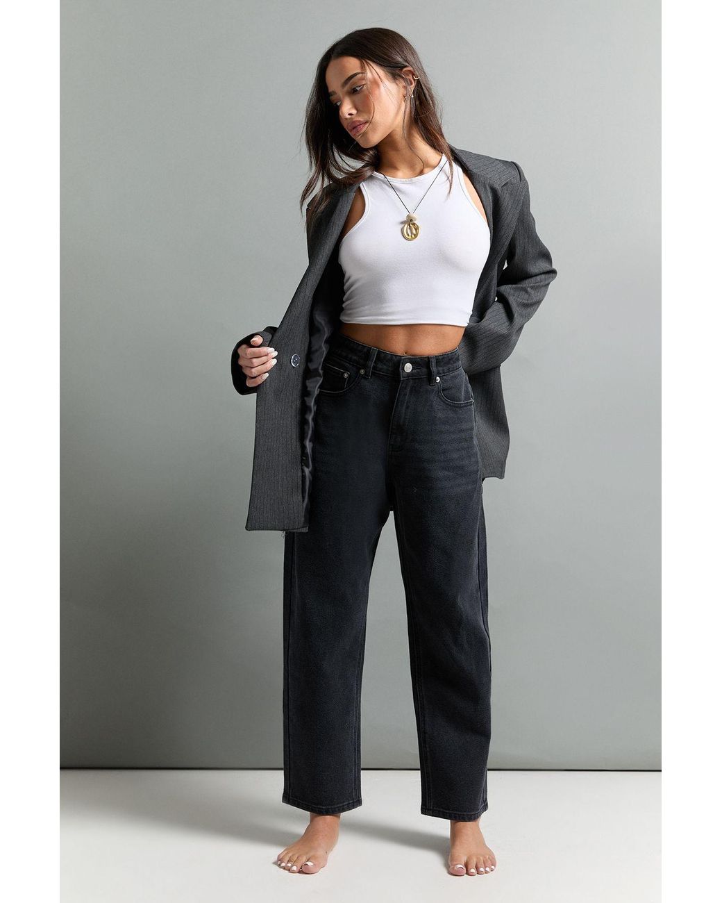 Boohoo Black The Petite High Waist Mom Jean