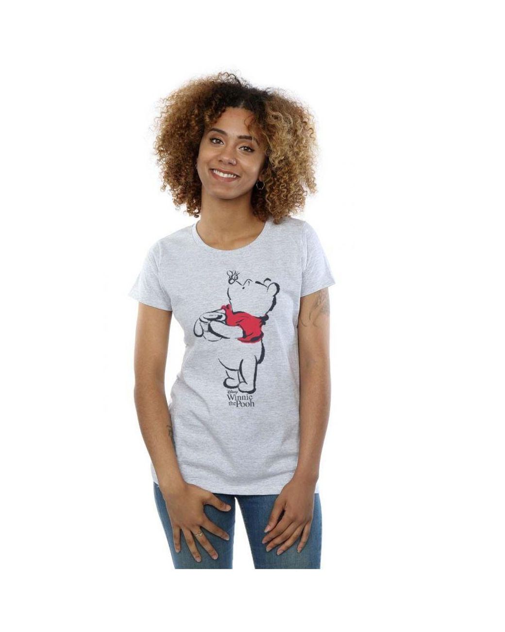 Disney Gray Ladies Winnie The Pooh Drawing Cotton T-Shirt (Sports)