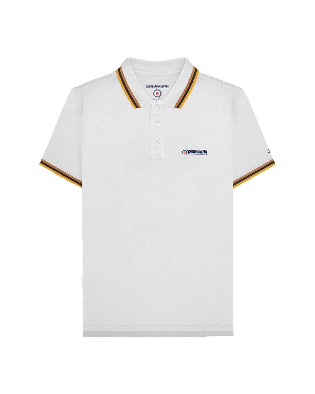 Lambretta White Ss25 Triple Tipped Big & Tall Polo Shirt /Tobacco/ Cotton for men