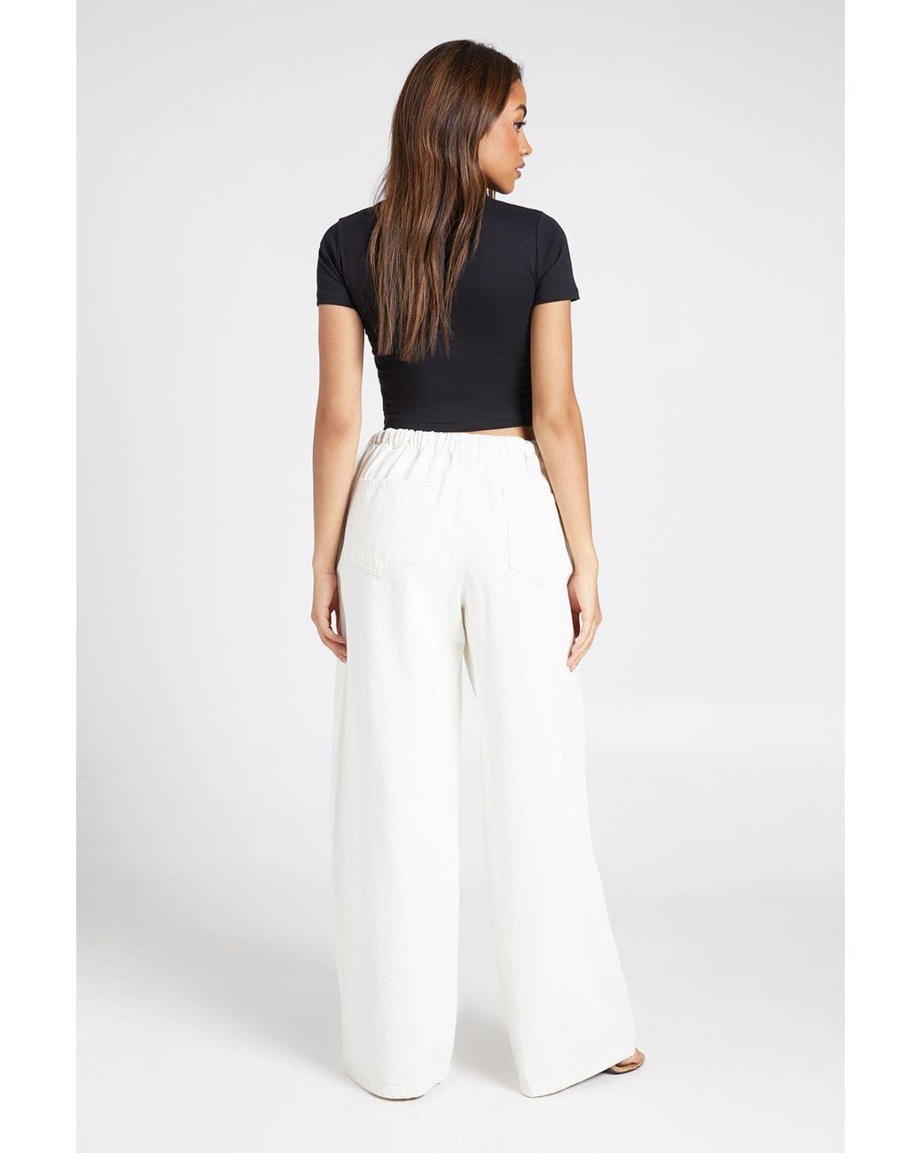 Boohoo White Elasticated Waist Wide Leg Jean