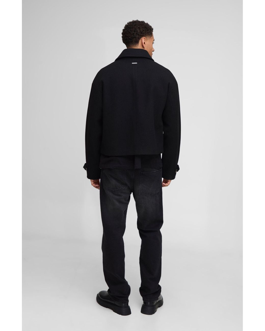BoohooMAN Blue Double Breasted Cropped Melton Overcoat for men