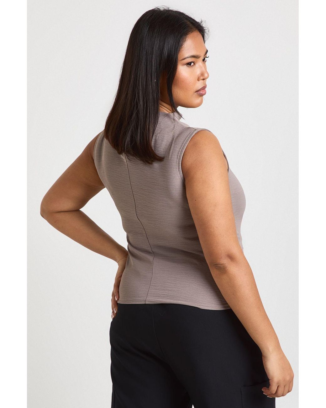 Boohoo Gray Plus Cowl Tie Front Asymmetric Top
