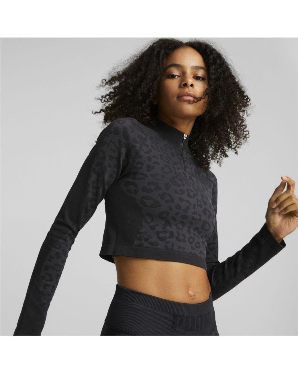 PUMA Seamless Cropped 1/4 Zip Training Sweatshirt in Black | Lyst UK