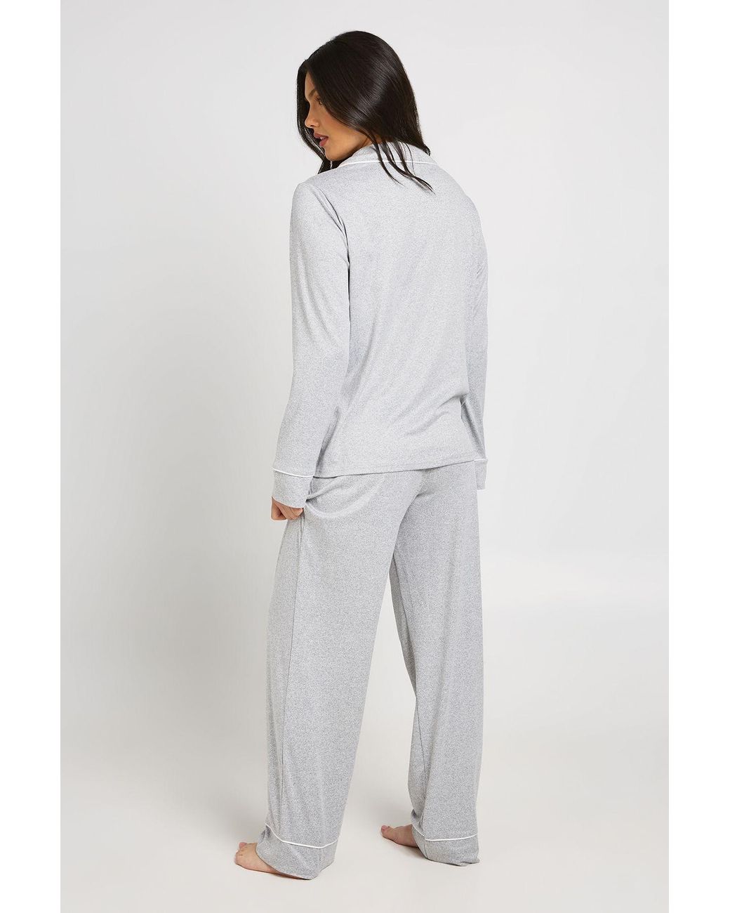 Boohoo Gray Maternity Piping Detail Long Sleeve Shirt & Trouser Pyjama Set