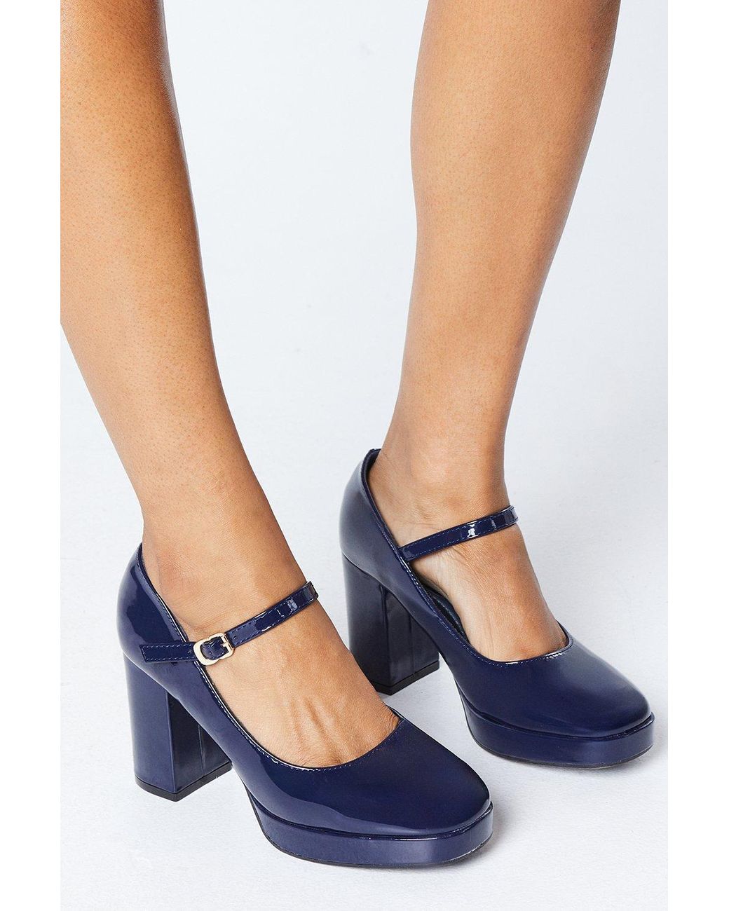 Oasis Vera Patent Platform Mary Jane High Block Heel Court Shoes