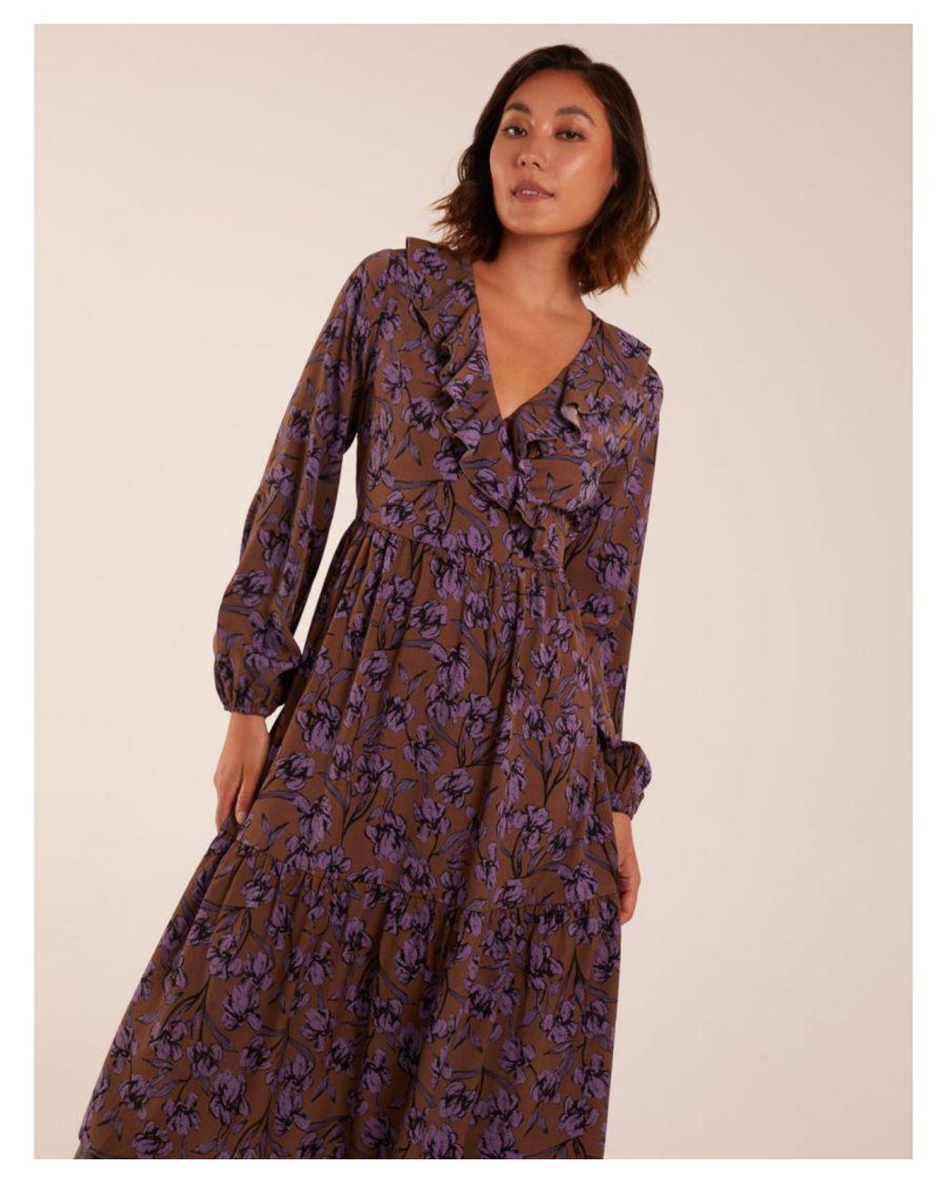 Blue Vanilla Purple Ruffle Wrap Midi Dress
