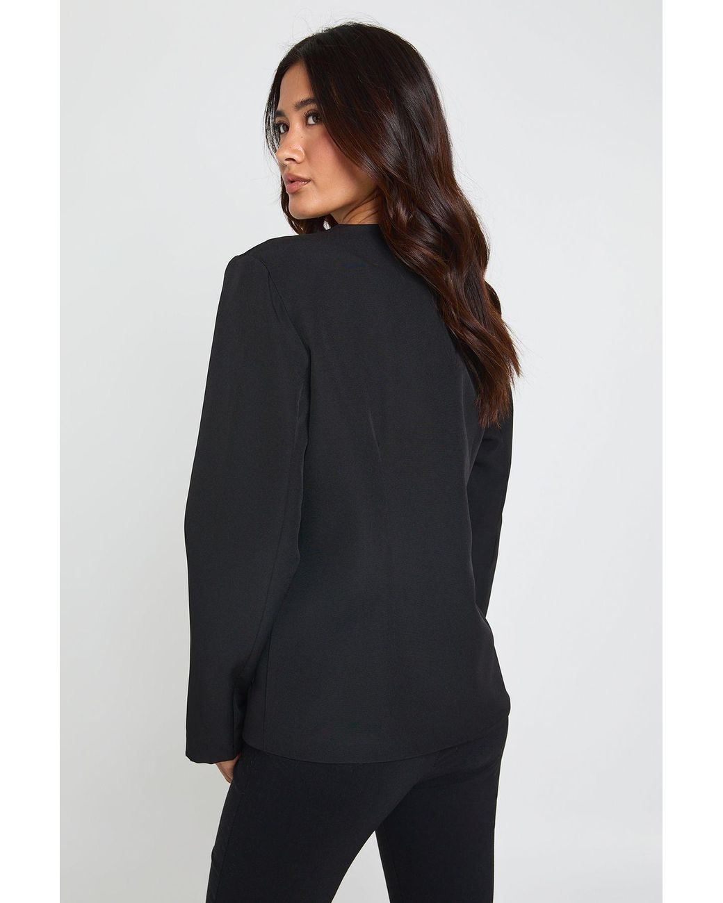 Boohoo Black Button Collarless Wrap Blazer