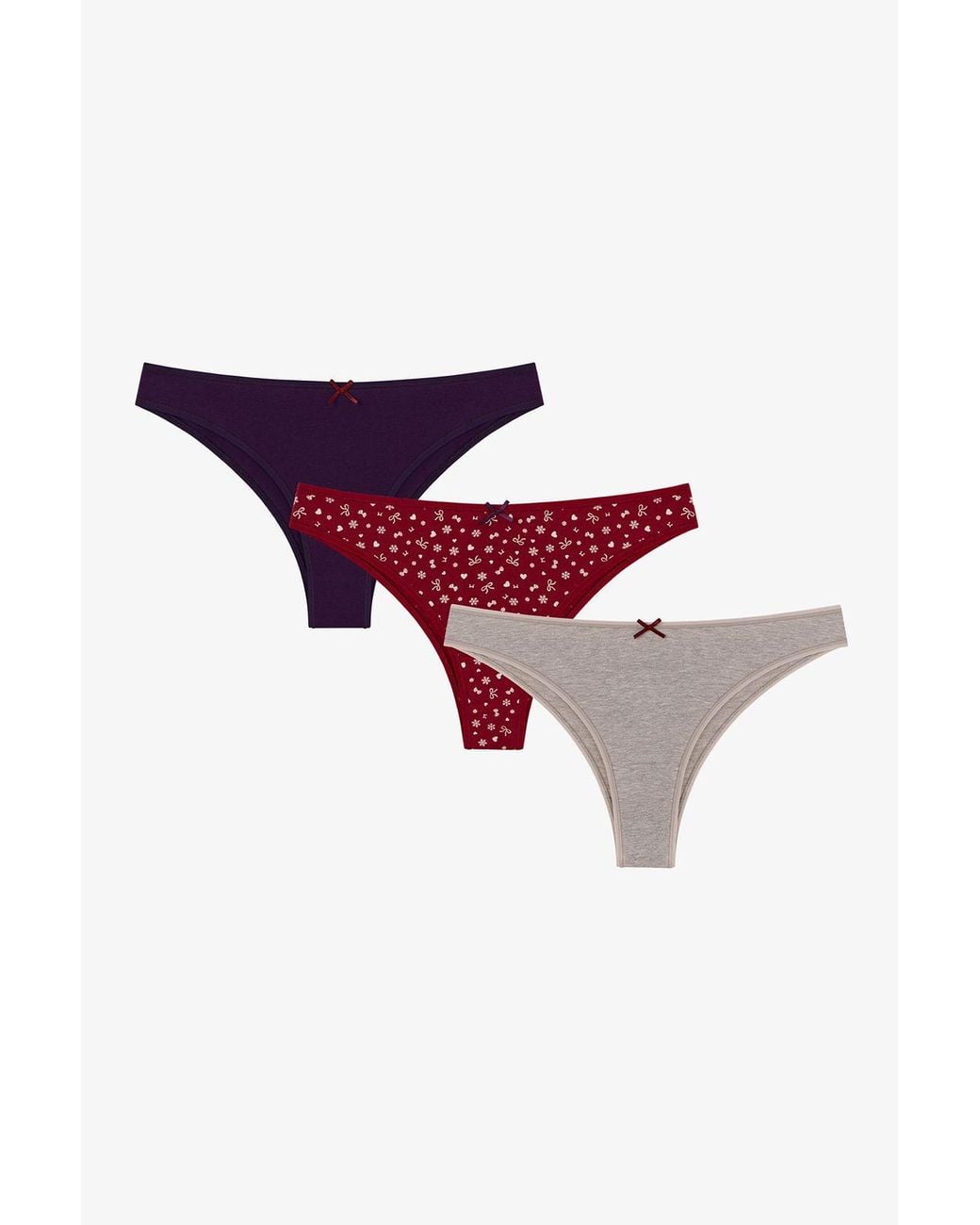 Penti Purple Snow Cute Bow Print 3-Pack Brazilian Briefs