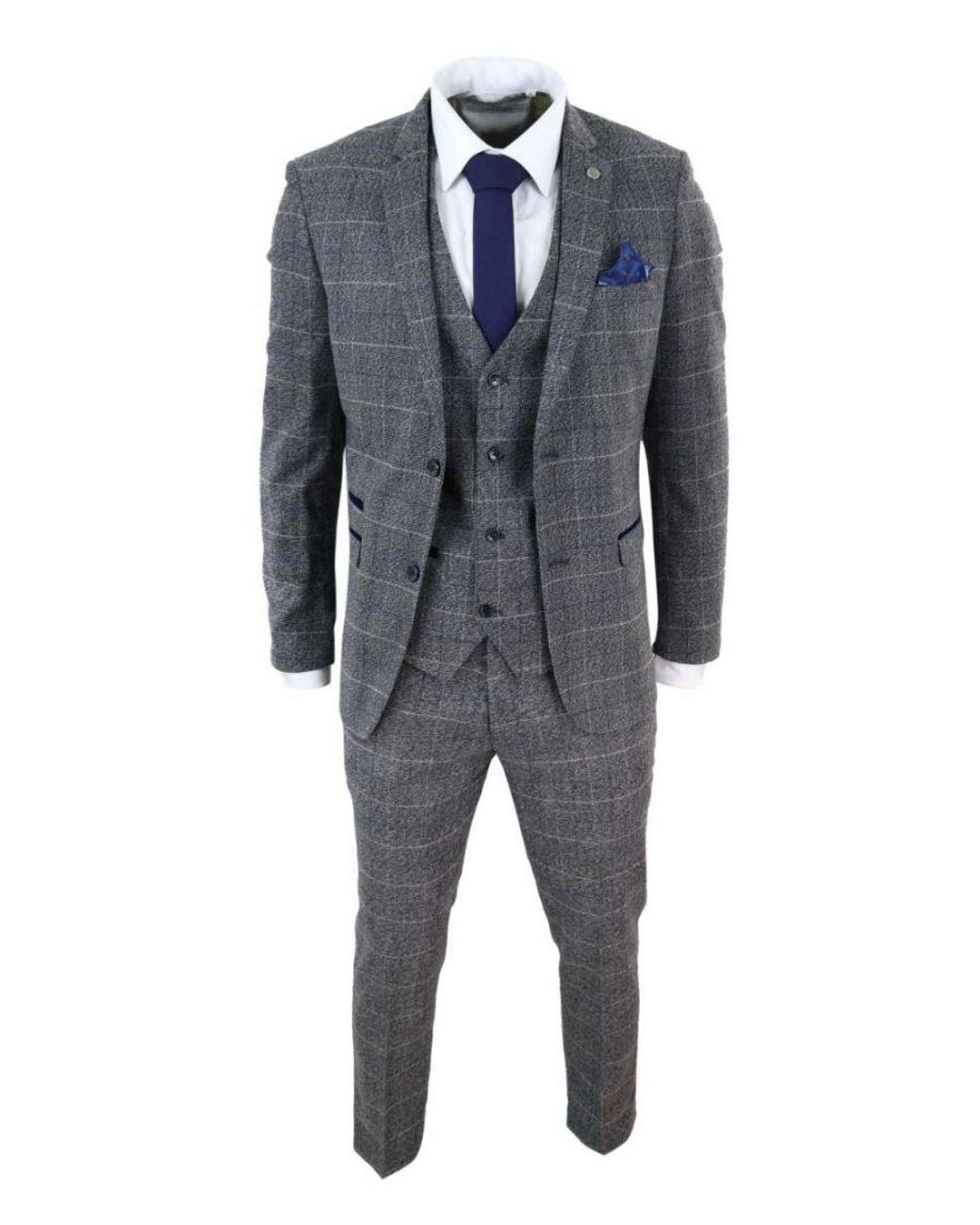 Infinity Leather Blue 3 Piece With Check Vintage Classic Suit for men