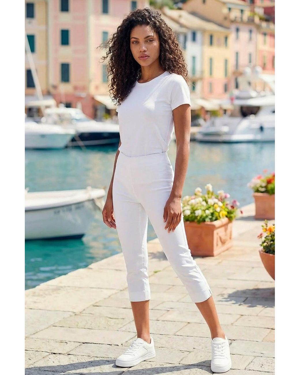 Roman Petite White Cropped Stretch Trouser