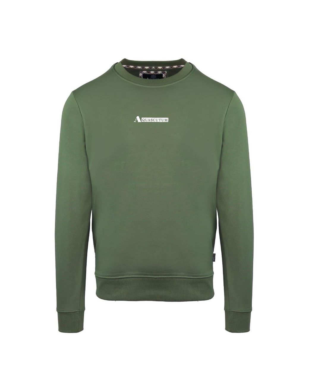 Aquascutum Green Crew Neck Ribbed Collar Long Sleeve Sweatshirt for men