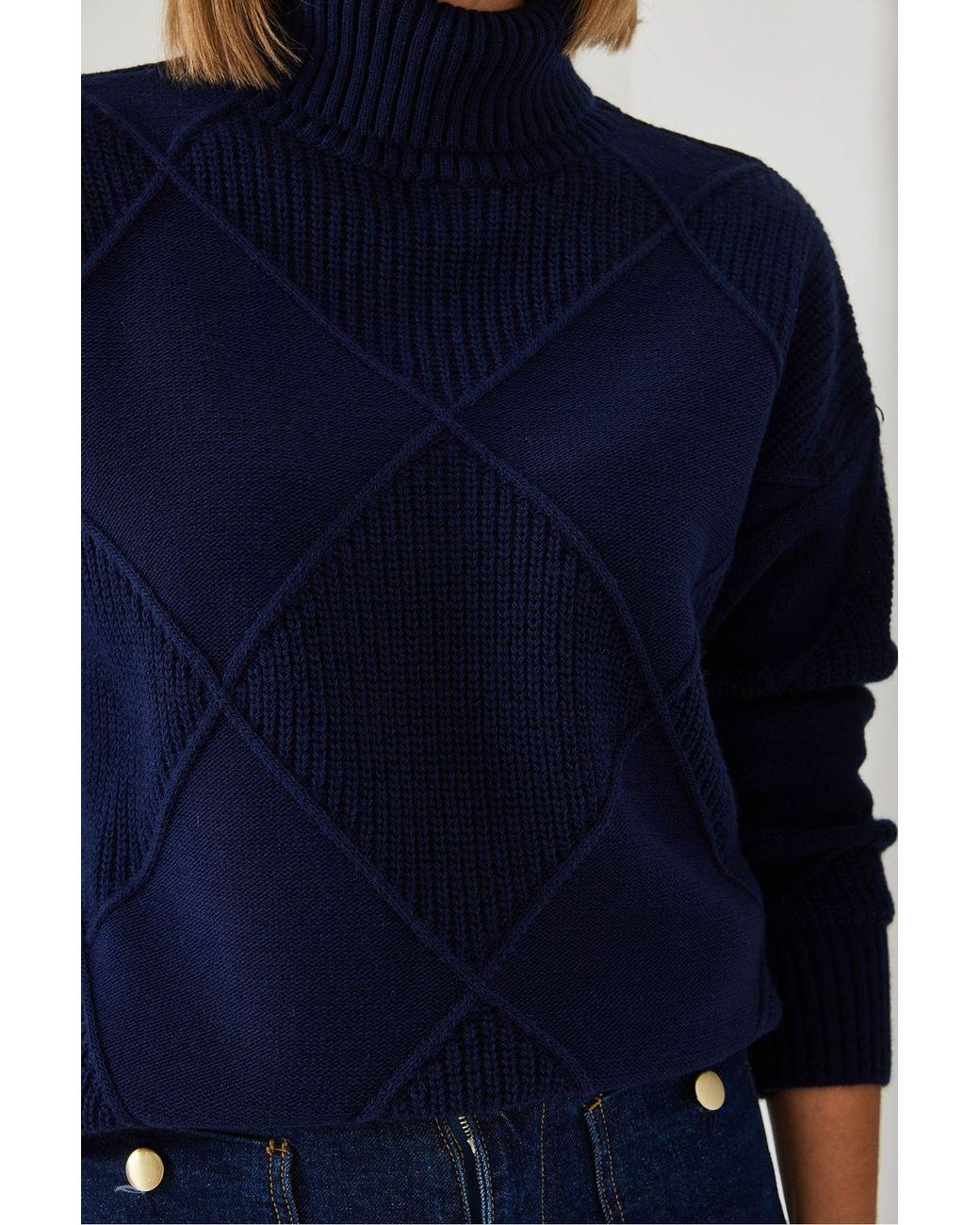 Bianco Lucci Blue Textured Turtleneck Sweater