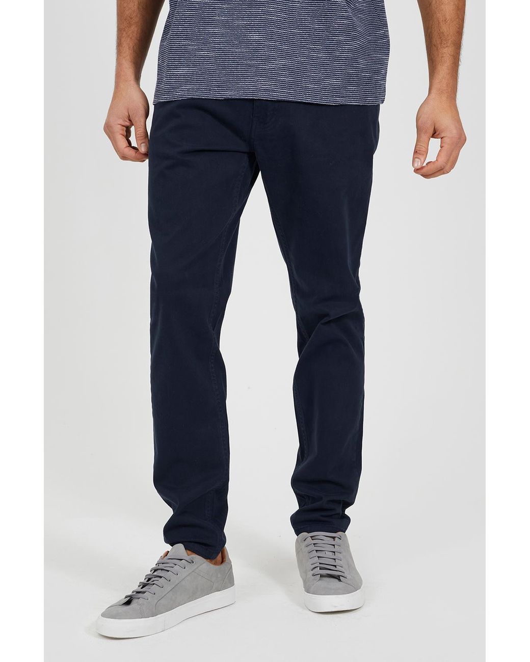 Brave Soul Blue Cotton Twill Chino Trousers for men