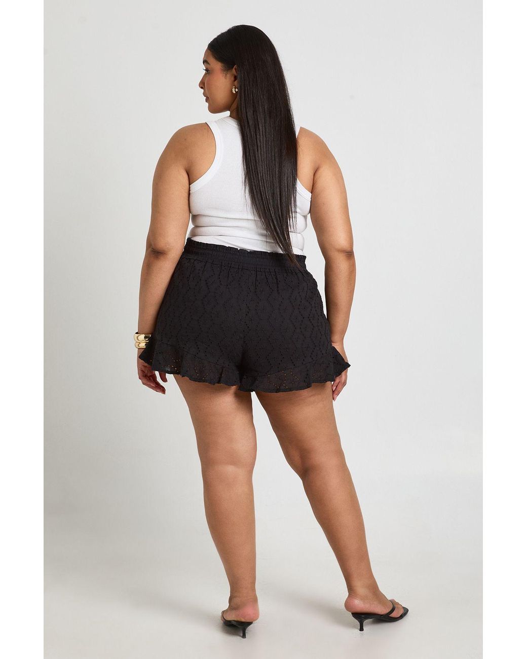 Boohoo Black Plus Broiderie Elasticated Waist Flippy Short