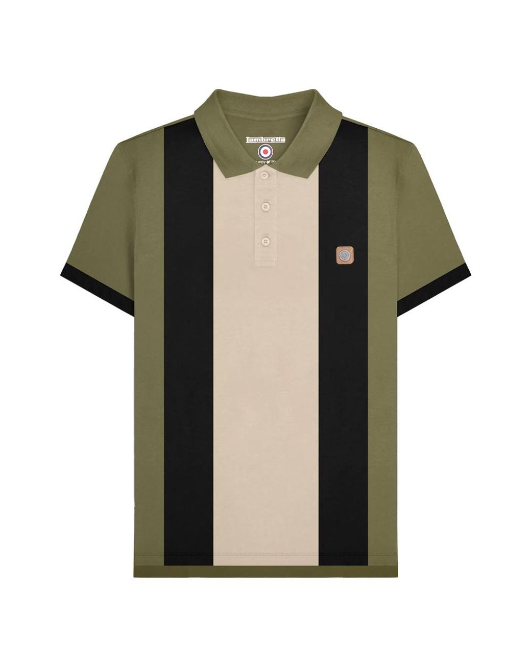 Lambretta Green Vintage Panelled Polo Shirt Cotton for men