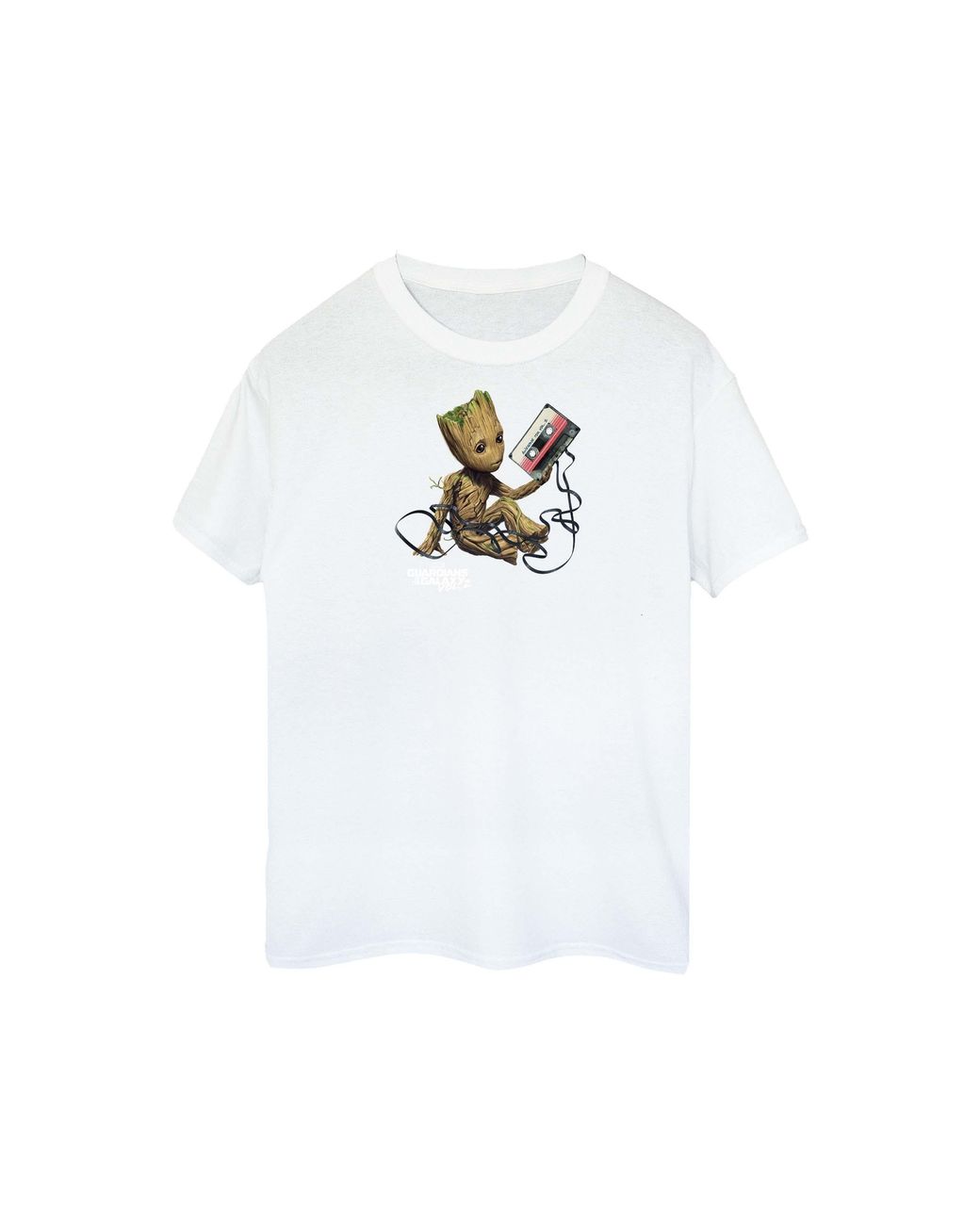 Marvel White Ladies Guardians Of The Galaxy Groot Tape Cotton Boyfriend T-Shirt