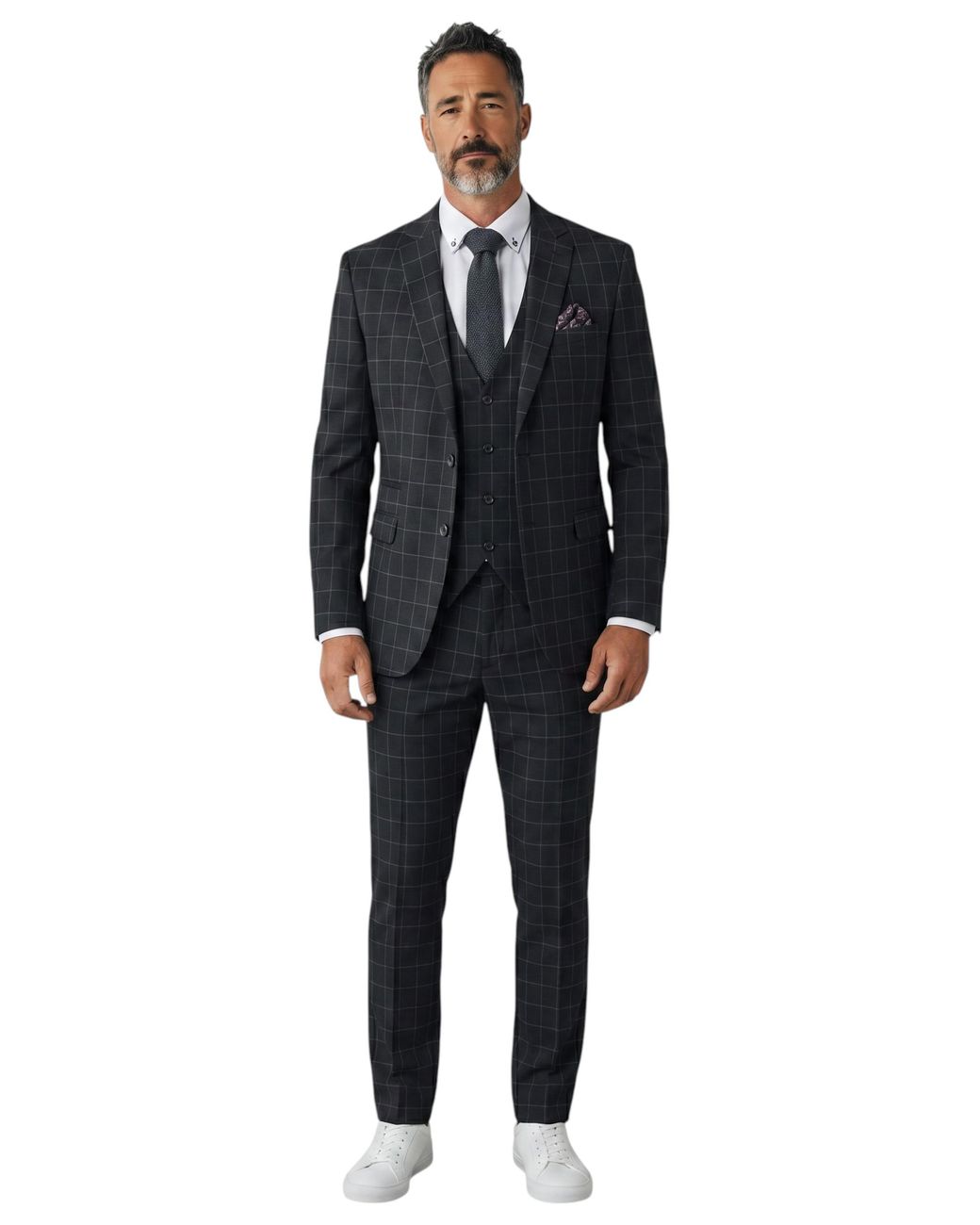 TruClothing Blackmens Checked 3 Piece Tailored Fit Formal Work Suit for men
