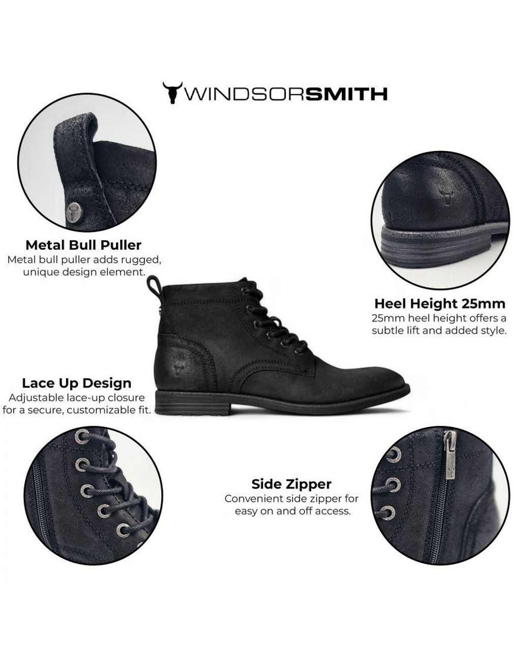 Windsor Smith Black Windsorsmith Leather Casual Desert Boots for men