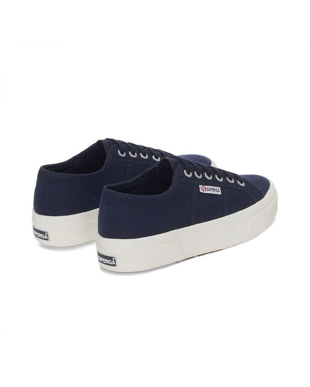 Superga Blue Ladies 2740 Lace Up Platforms /Avorio)
