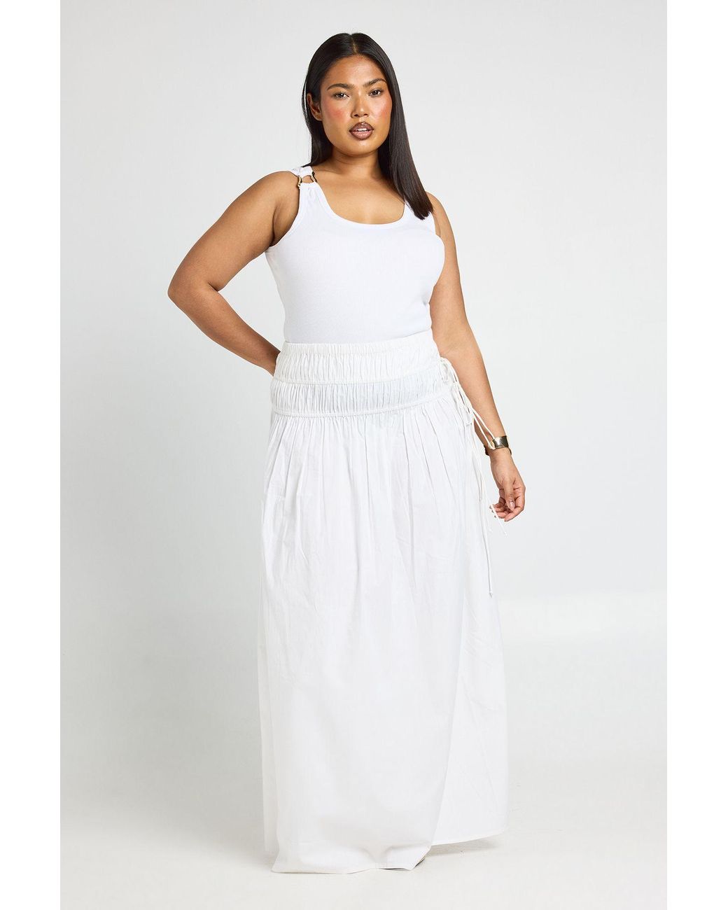 Boohoo White Plus Ruched Maxi Skirt