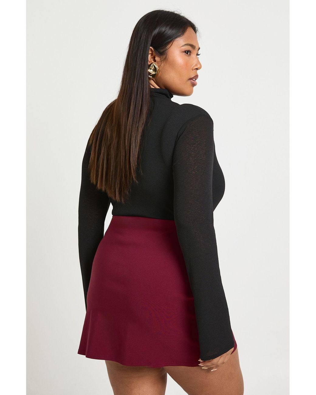 Boohoo Red Plus Bengaline Split Aline Skirt
