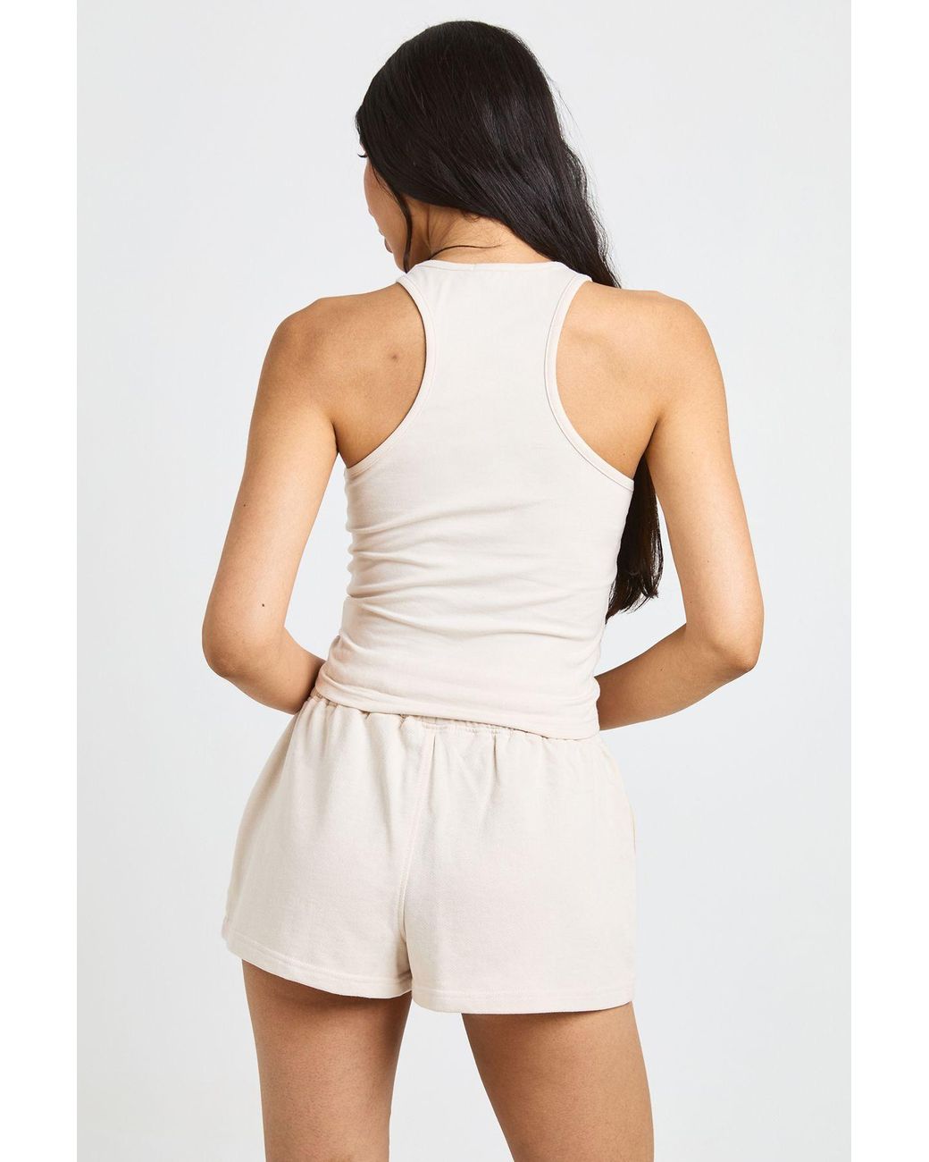 Boohoo White Tall Racer Top And Sweat Short Set