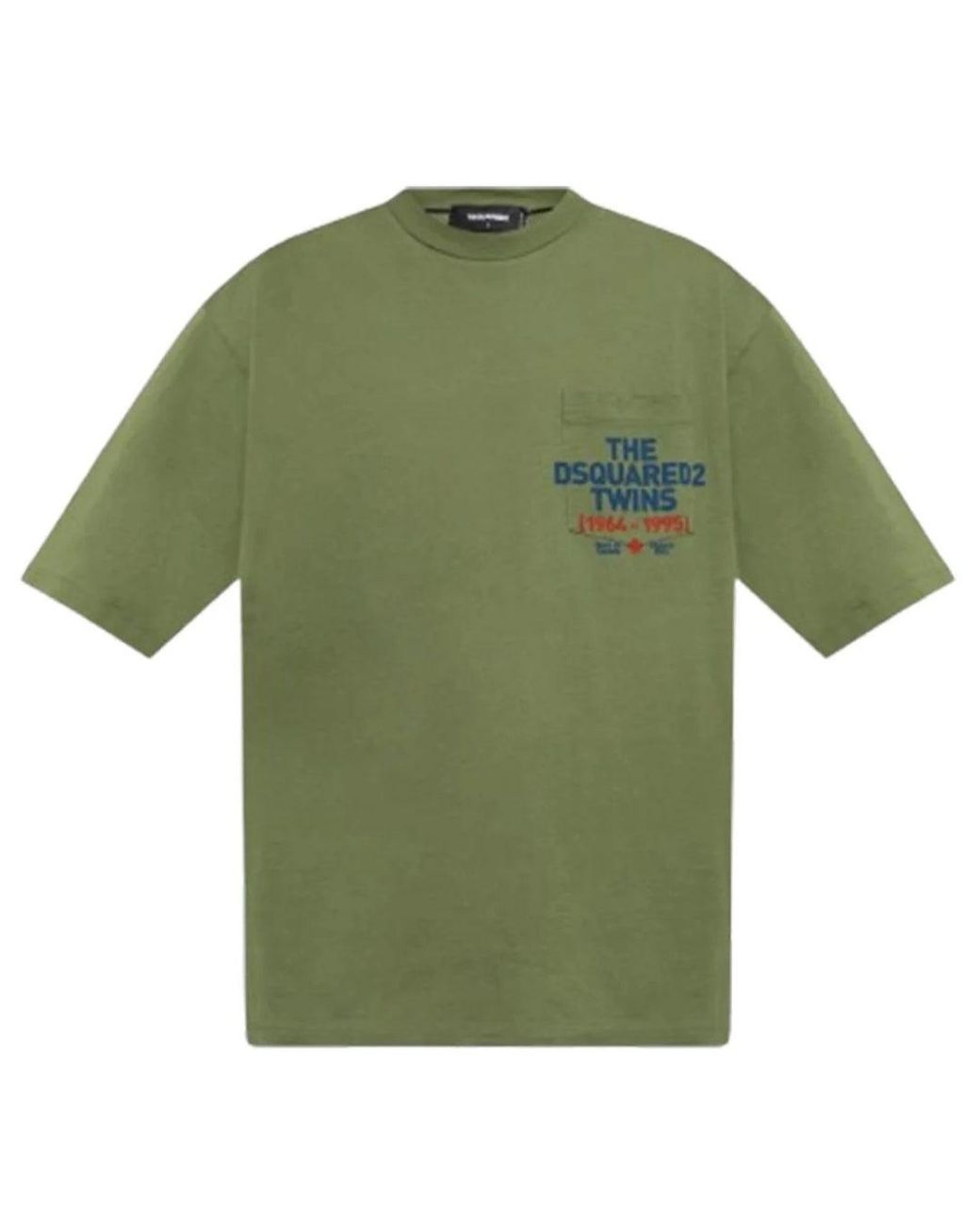 DSquared² Green Pocket Logo Print Sage T-Shirt Cotton for men