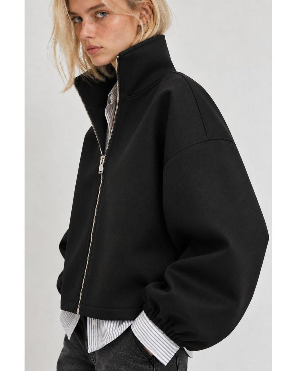 Hiccup Black Scuba Jacket With Drawstring Detail