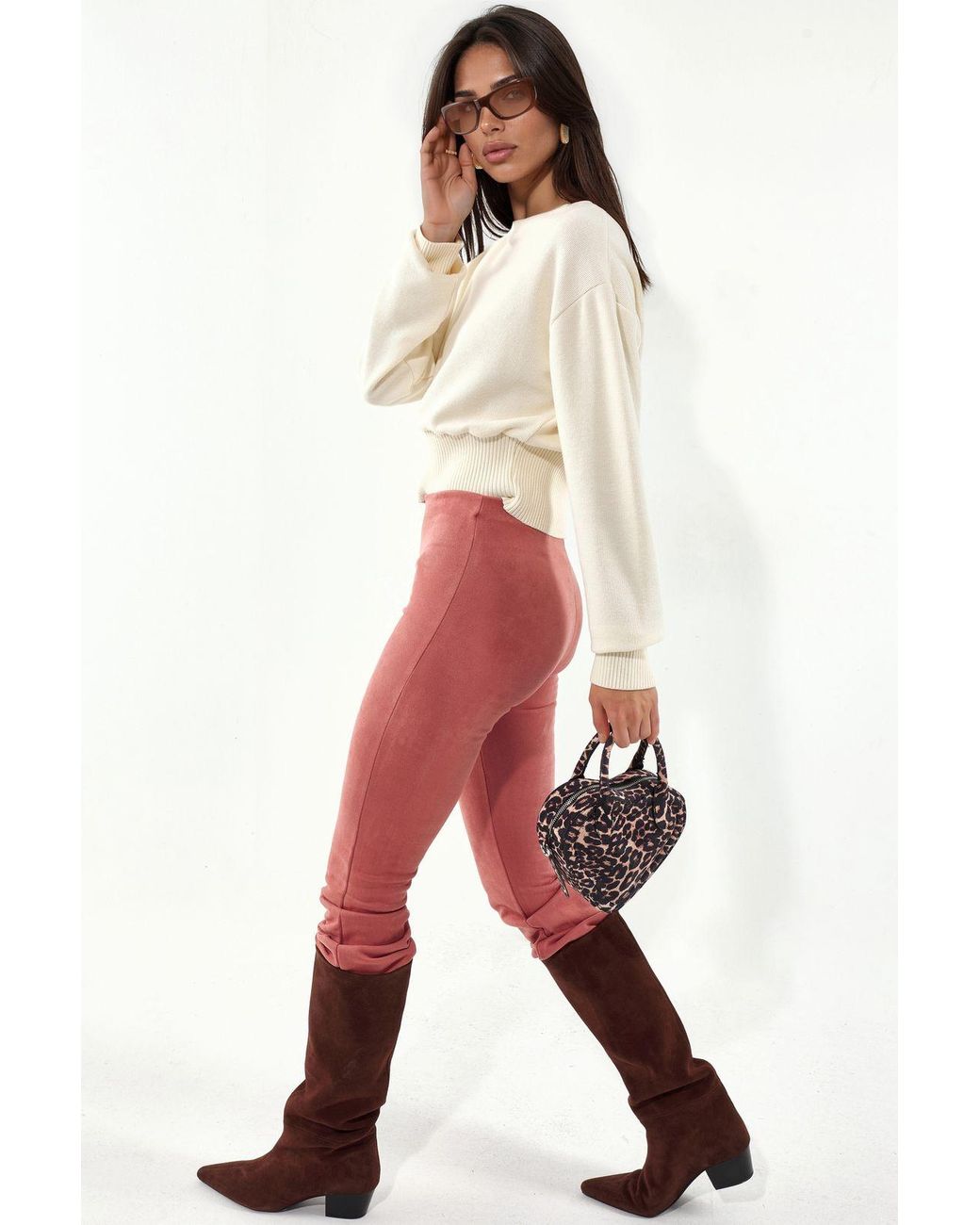 Busem White Ribbed Crop Crew Neck Sweater