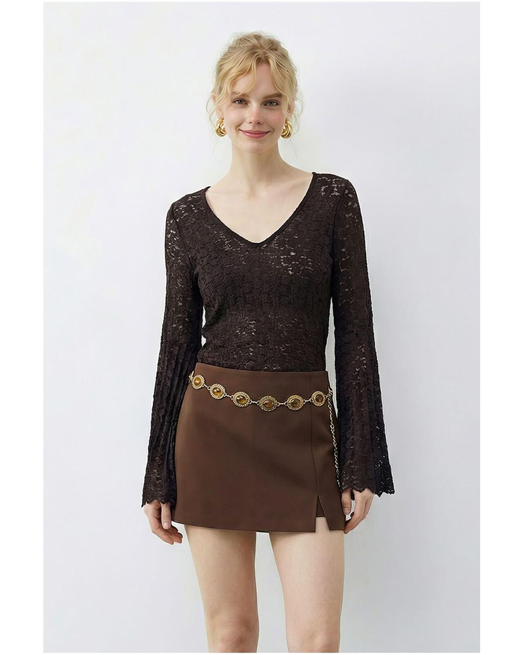 Bianco Lucci Brown Elastane Blouse