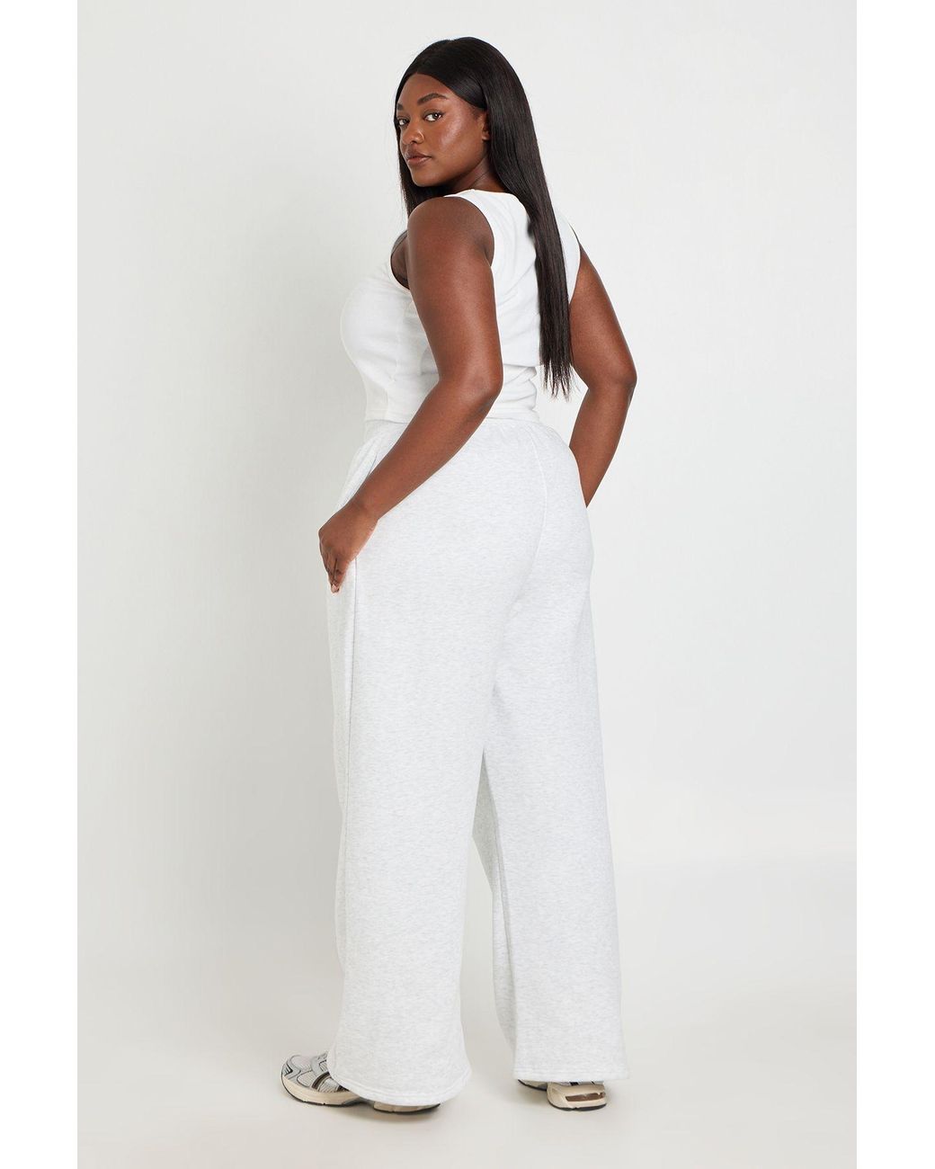 Boohoo White Plus Pintuck Wide Leg Jogger