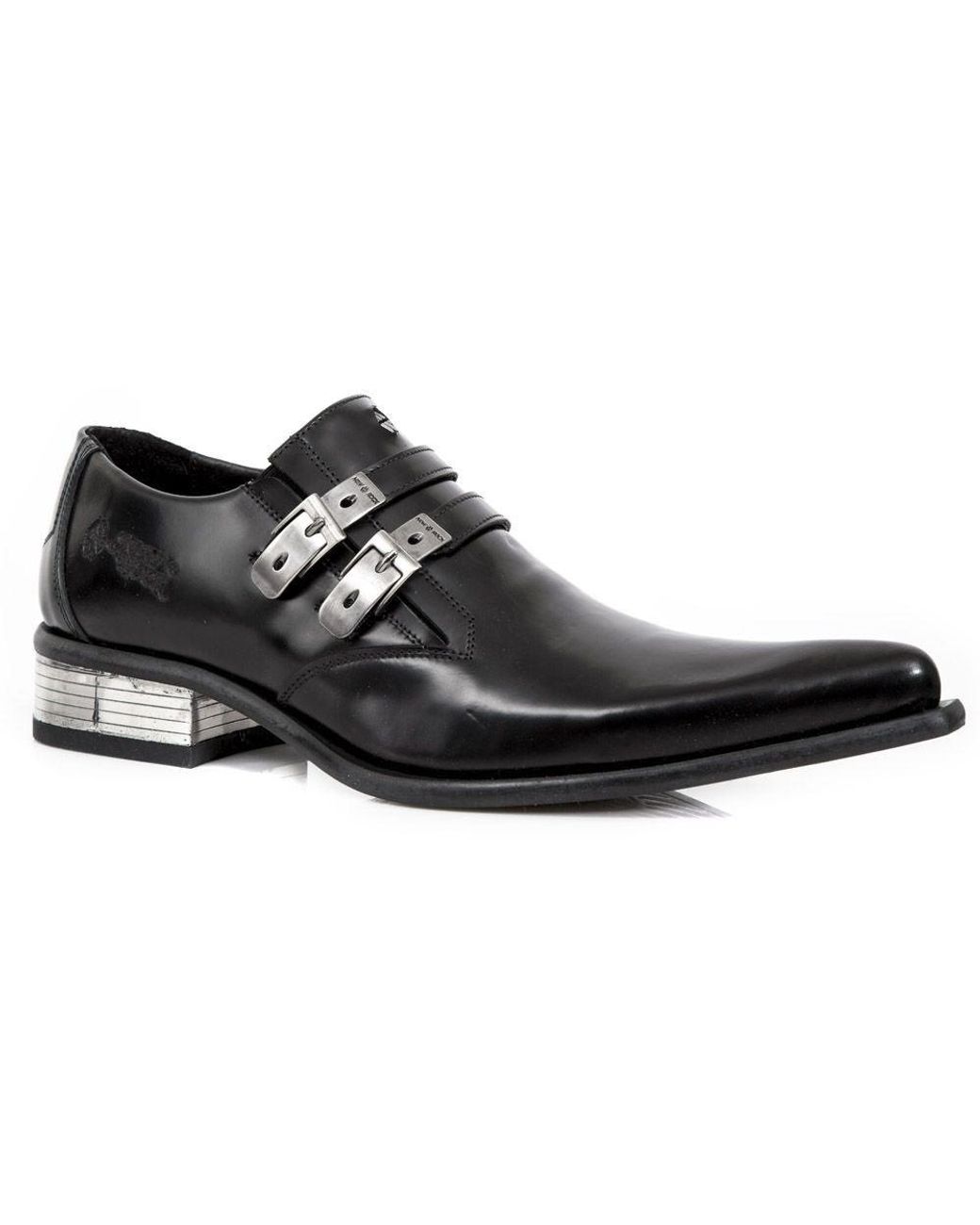 New Rock Black Leather Buckled Newman Shoes- M-2246-S14 for men