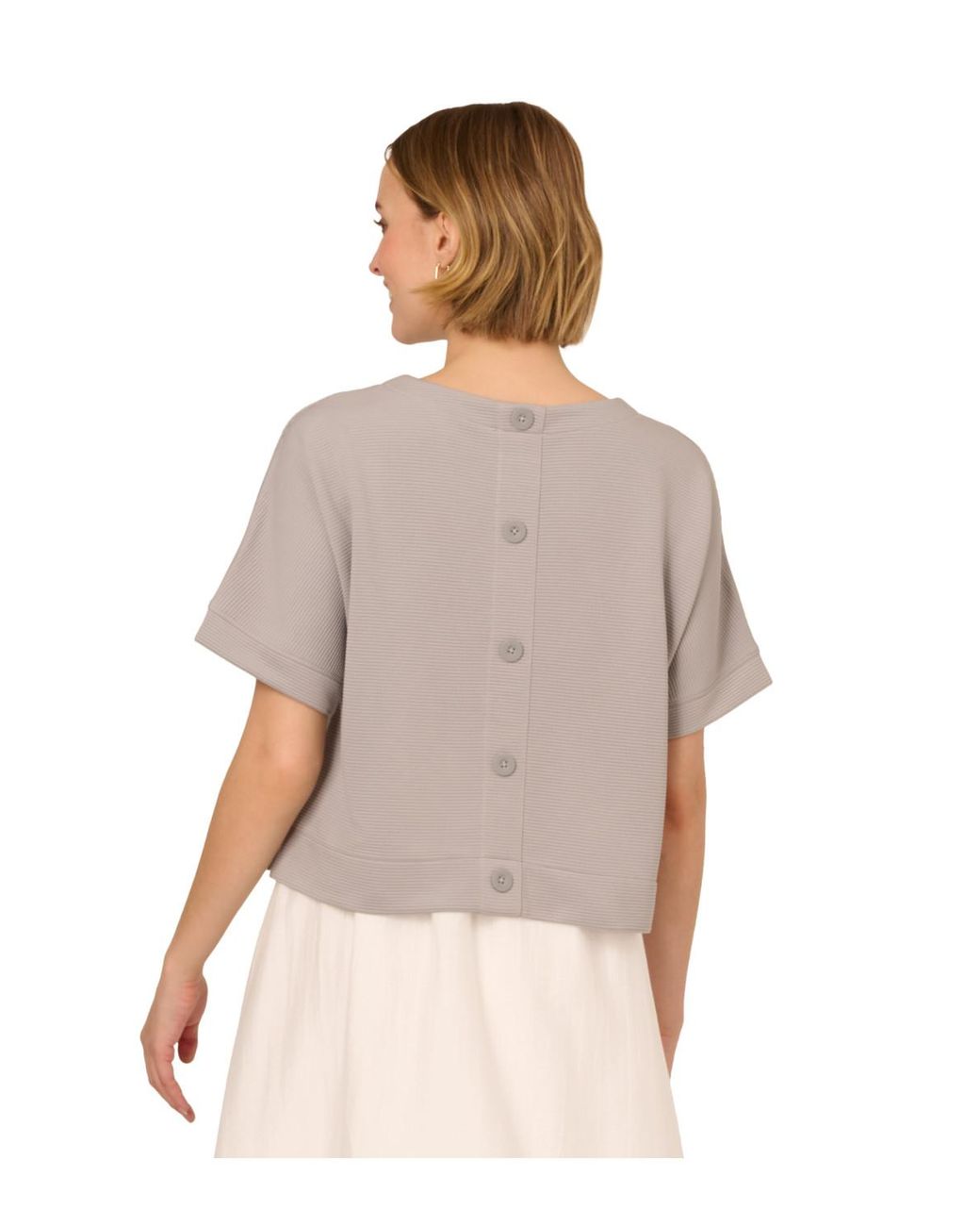 Adrianna Papell Natural Ottoman Rib Dolman Knit Top With Button Back Detailing