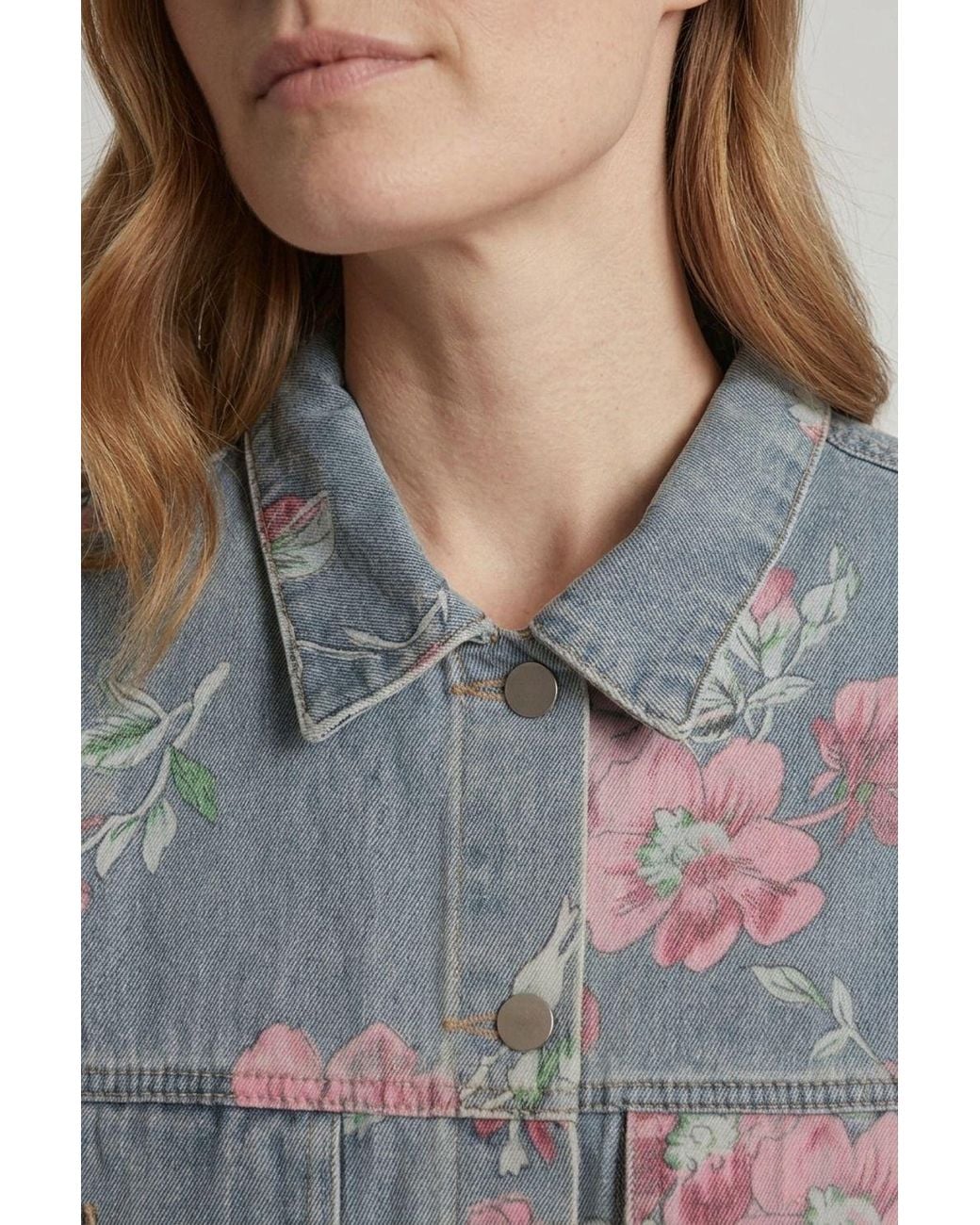 Izabel London Gray Floral Print Boxy Denim Jacket