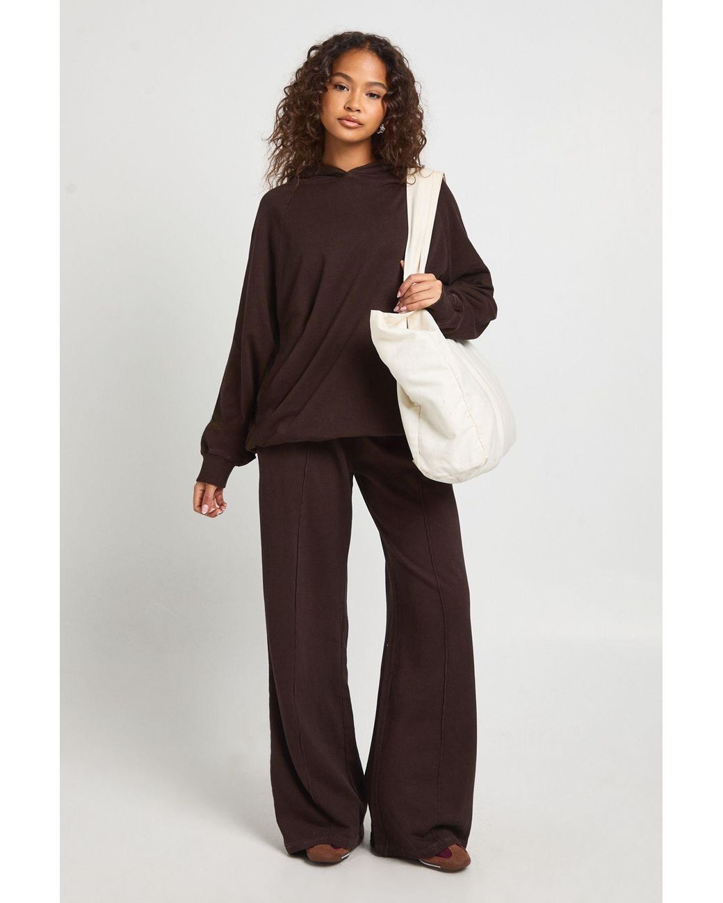 Boohoo White Washed Pintuck Detail Deep Waistband Wide Leg Jogger