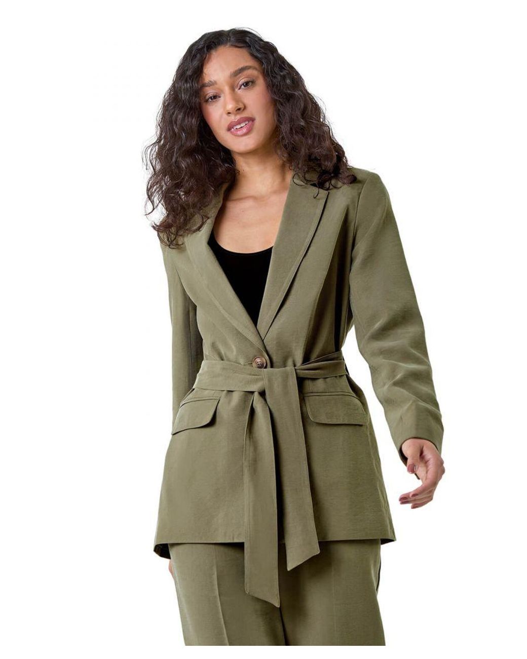 D.u.s.k Green Tie Belt Blazer Jacket