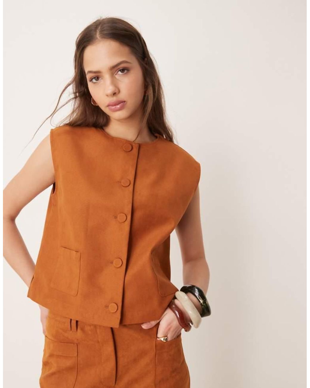 ASOS Brown Faux Suede Boxy Waistcoat Co-Ord